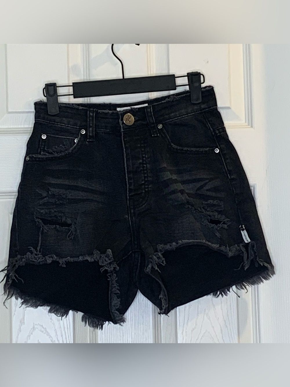 One Teaspoon Hawks Relaxed Fit High Rise Distressed Black Shorts Size 24